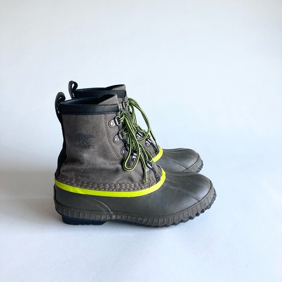 Sorel Khaki Canvas Rubber Waterproof Lace Up Ankle Boots size 4 - Picture 2 of 15